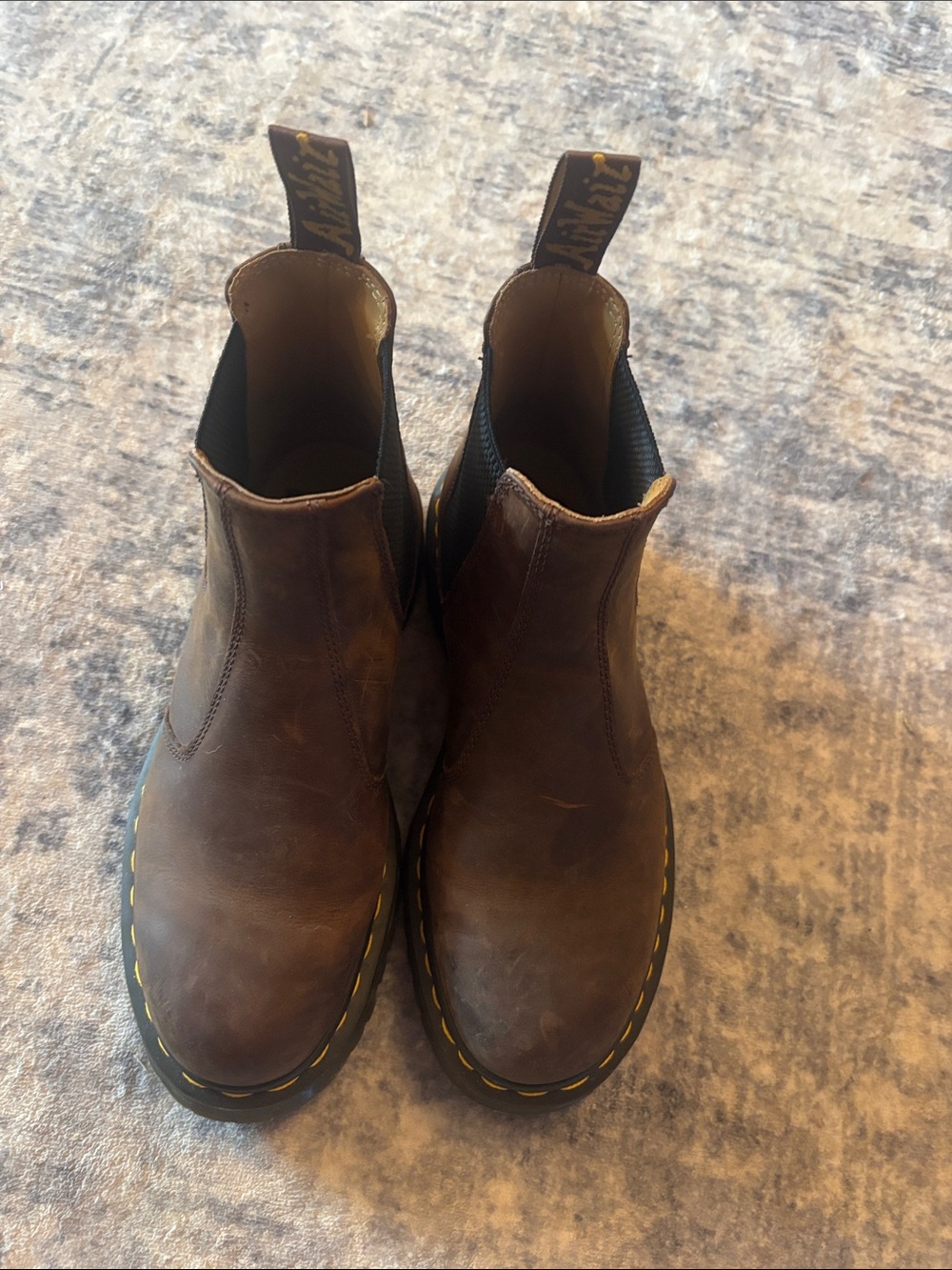 Dr. Martens Brown Chelsea Boots with Yellow Stitching